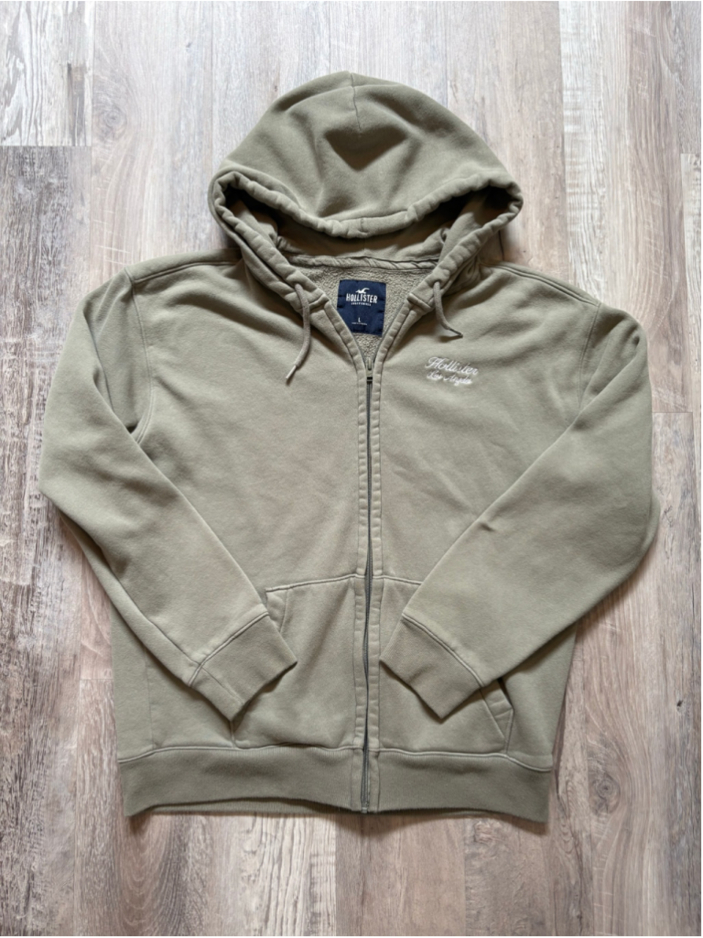 Hollister Men’s Full-Zip Sherpa Fleece Hoodie Sage Green L GUC